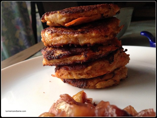 carrot potato latkas stack with apple chutney Wwoof CSA farm share